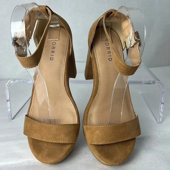 Torrid Platform Tapered Heel Sandal Adjustable Ankle Strap Brown Size 8.5WW - Picture 9 of 16
